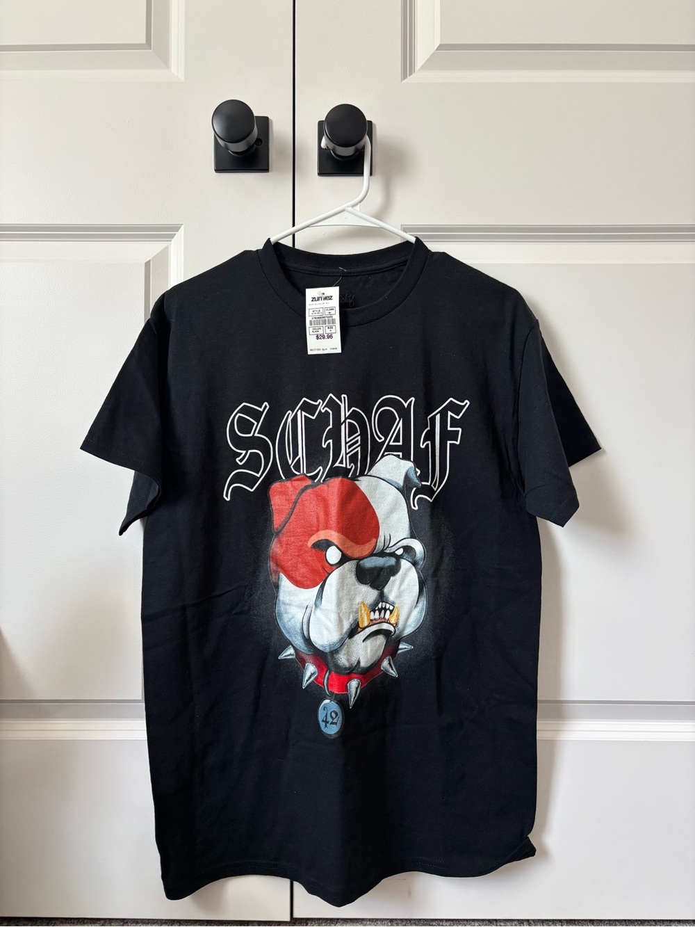 Schaf Black Graphic Bulldog Tee with Red Accent